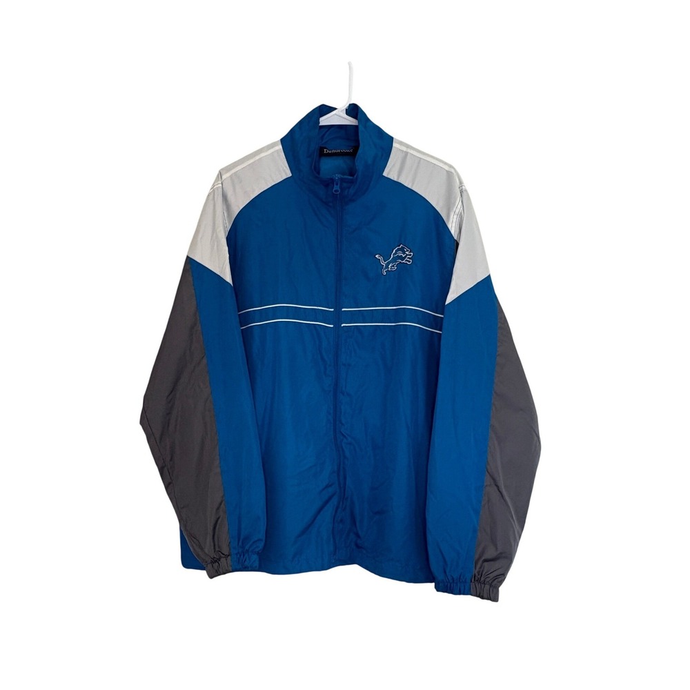 Dunbrooke Detroit Lions Windbreaker Jacket Mens Large Blue Full Zip Colorblock L